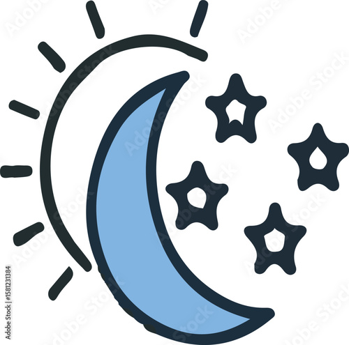 moon with stars editable stroke outline icons 
