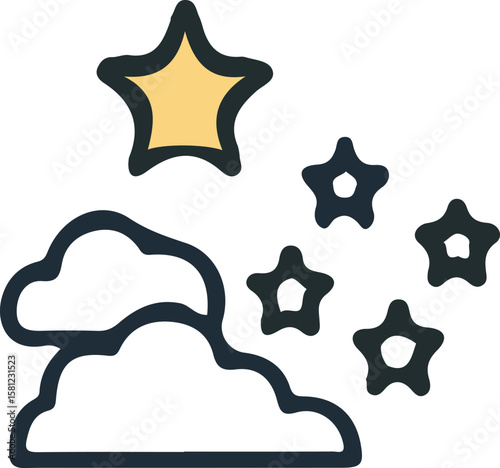Sun and night moon with stars editable stroke outline icons set isolated on white background flat vector illustration 