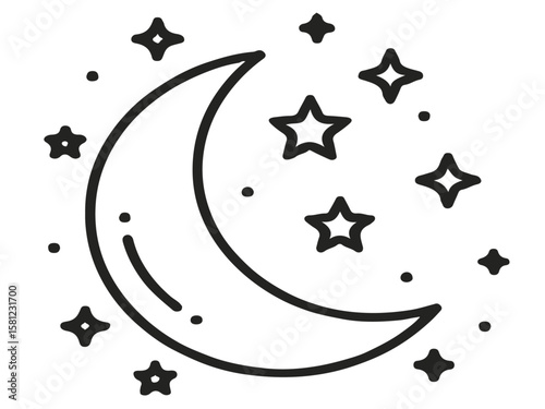 Sun and night moon with stars editable stroke outline icons set isolated on white background flat vector illustration 