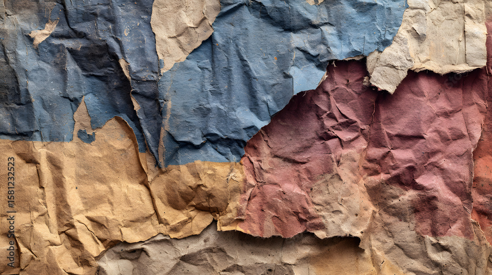Fototapeta premium Old ripped torn grunge posters and backgrounds creased crumpled paper backdrop surface placard empty space for text