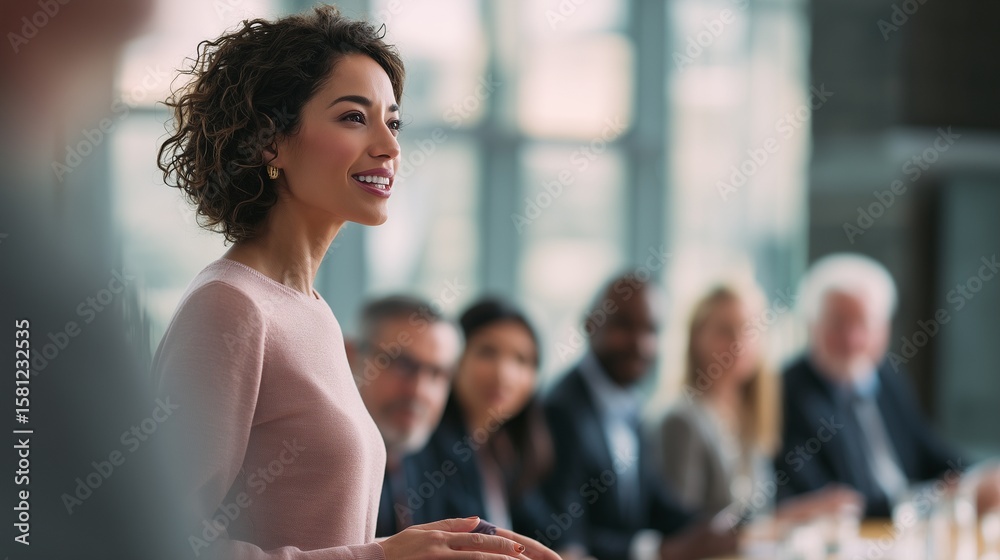 custom made wallpaper toronto digitalFemale leading her team during a business training session with diverse professionals in a large boardroom setting