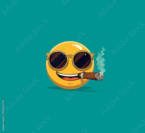 vector drawing smiley in sunglasses with cigar .Generative AI