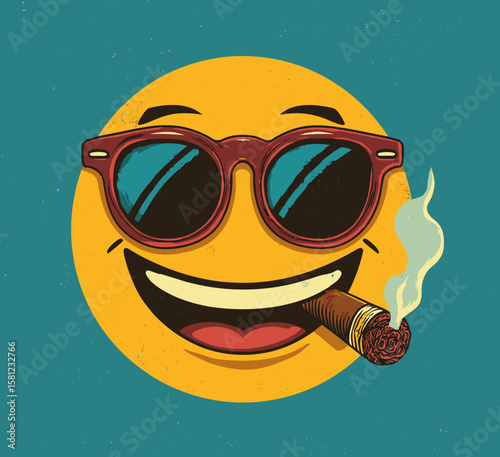 vector drawing smiley in sunglasses with cigar .Generative AI