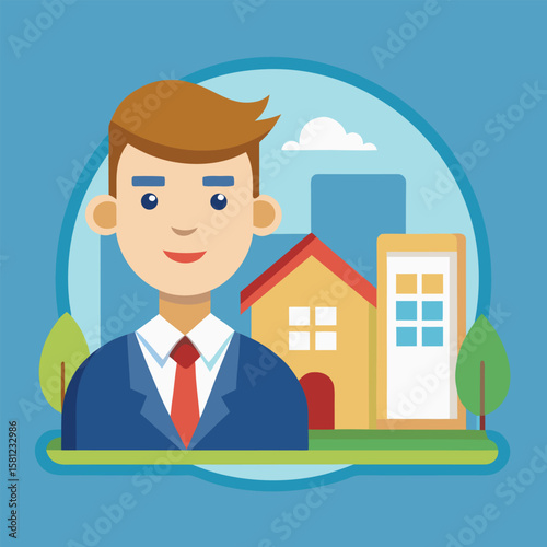 Real estate agent representing modern home and commercial property