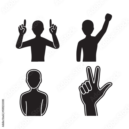 Collection of four diverse human gestures and hand signals