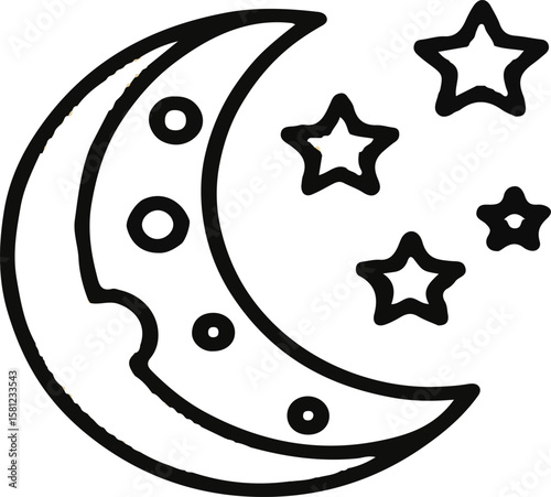 moon with stars editable stroke outline icons 
