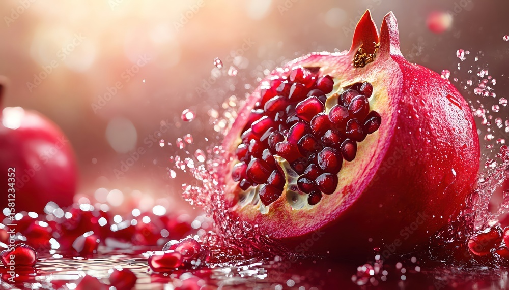 Crushed pomegranate seeds in rich juice explosion Crushed pomegranate seeds in rich juice explosion