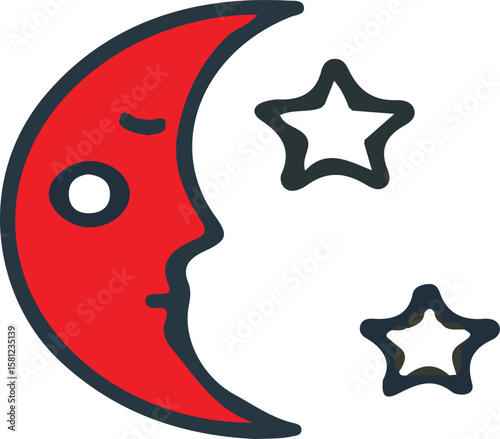 moon with stars editable stroke outline icons 
