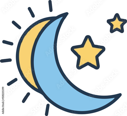 moon with stars editable stroke outline icons 
