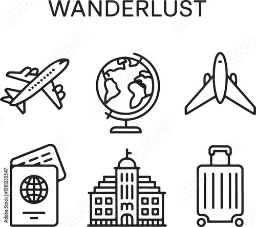 Airplanes globe passport building luggage travel icons aircraft world