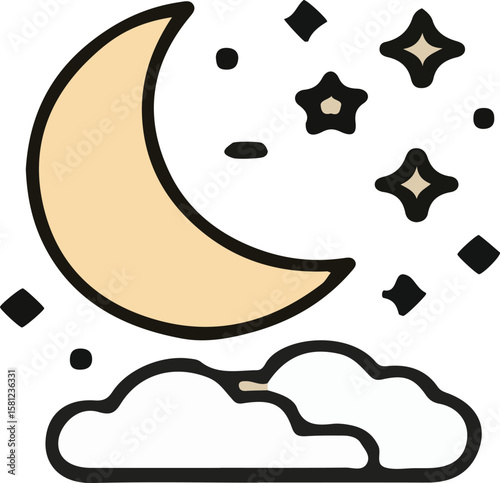 moon with stars editable stroke outline icons 
