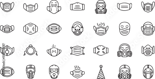 Minimal face mask line icon on a white background