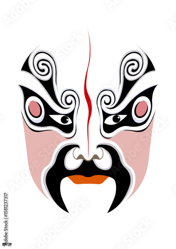 Chinese Peking Opera Mask Illustration, Traditional Beijing Opera Face Art, Cultural Vector Design