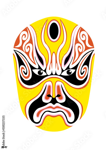Chinese Peking Opera Mask Illustration, Traditional Beijing Opera Face Art, Cultural Vector Design