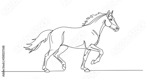 Elegant running horse line drawing on transparent background  