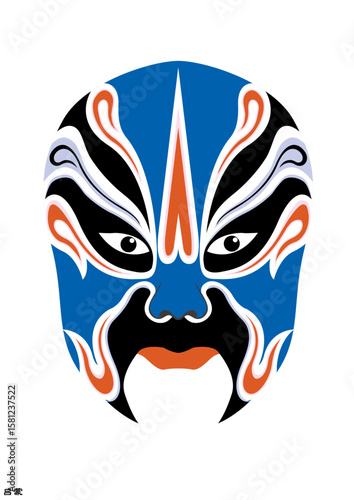 Chinese Peking Opera Mask Illustration, Traditional Beijing Opera Face Art, Cultural Vector Design