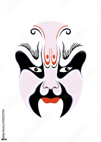 Chinese Peking Opera Mask Illustration, Traditional Beijing Opera Face Art, Cultural Vector Design