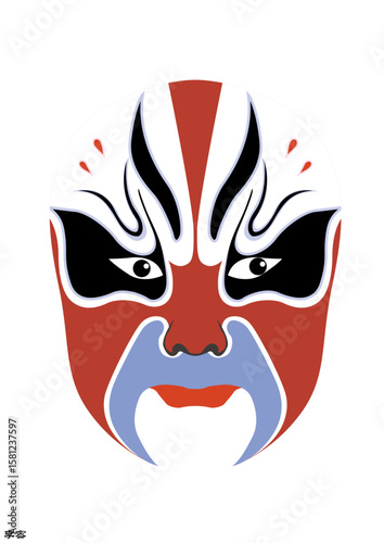 Chinese Peking Opera Mask Illustration, Traditional Beijing Opera Face Art, Cultural Vector Design