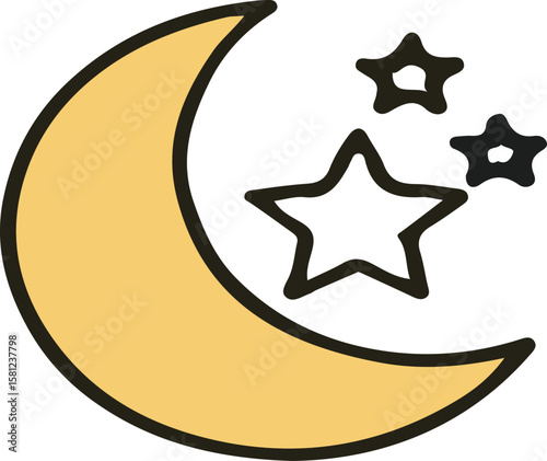 moon with stars editable stroke outline icons 

