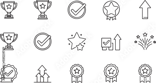 Achievement and success outline icons on a white background