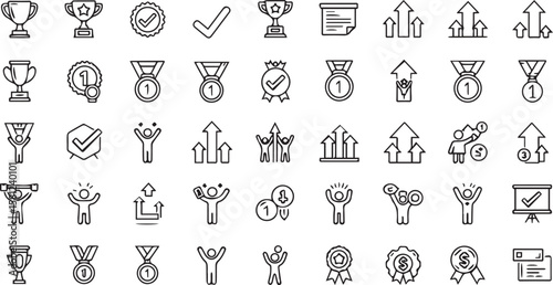 Success line icons vector set on a white background