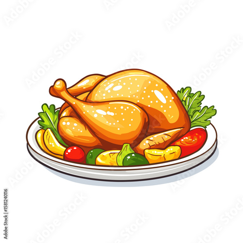 vector drawing dish chicken with vegetables .Generative AI