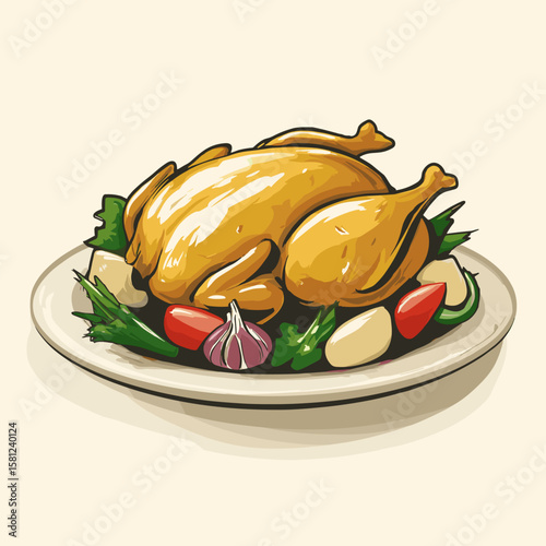 vector drawing dish chicken with vegetables .Generative AI