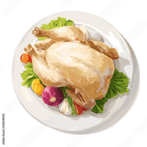 vector drawing dish chicken with vegetables .Generative AI