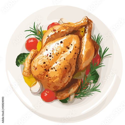 vector drawing dish chicken with vegetables .Generative AI