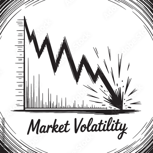 Black arrow graph crashing down with explosive effect decline stock market