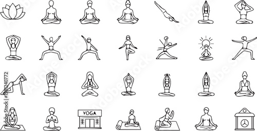 Yoga line icons vector set on a white background