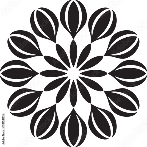 Black floral mandala design pattern white