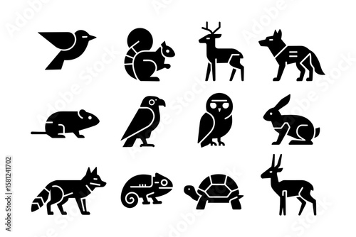 Silhouette icons of various animals in minimalist design