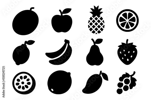 Fruit silhouettes: iconic black silhouette collection of popular fruits