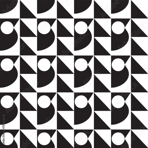 Black white geometric pattern with circles and triangles abstract