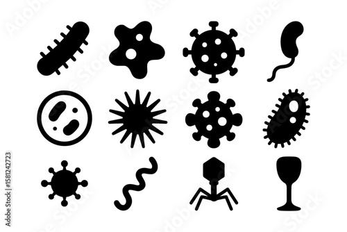 Abstract silhouette microbe icons collection for science and biology designs