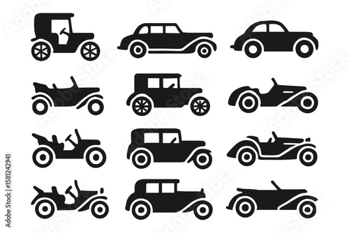 Silhouette collection of vintage and classic car icons