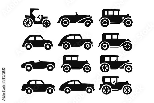 Vintage car silhouettes collection featuring classic vehicle designs