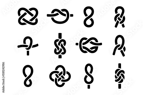 Set of knot icons in bold style for nautical and decorative use