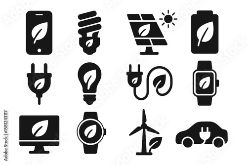 Eco-friendly technology icons for sustainable energy solutions