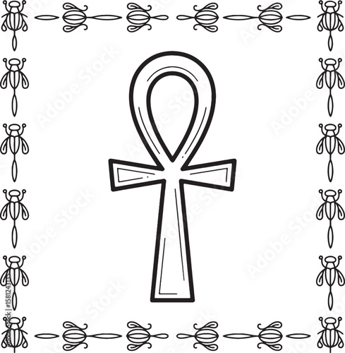 Egyptian ankh symbol with scarab beetle border life eternal life