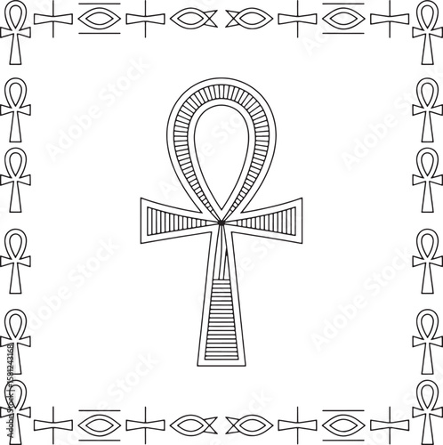 Egyptian ankh symbol with hieroglyphic border hieroglyphs life