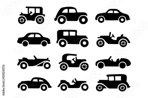 Vintage car silhouettes: classic and retro vehicle designs