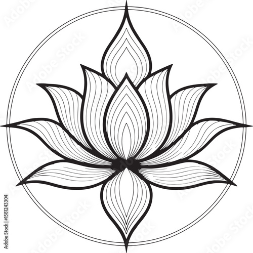 Elegant black and white lotus flower design mandala symmetrical