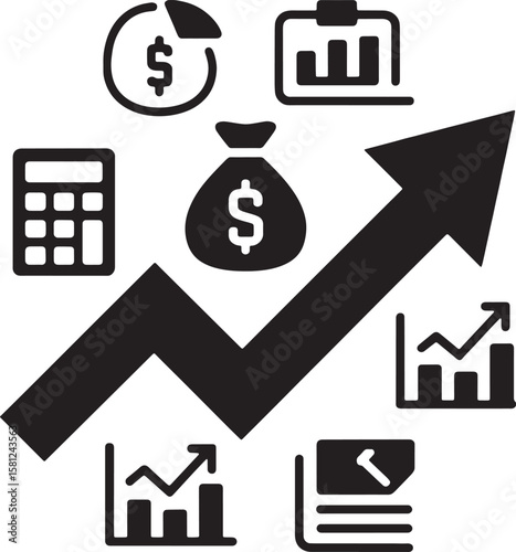Financial growth and analysis icons finance money