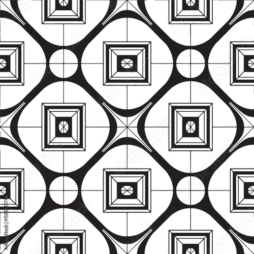 Geometric black and white abstract pattern with squares and curves vector