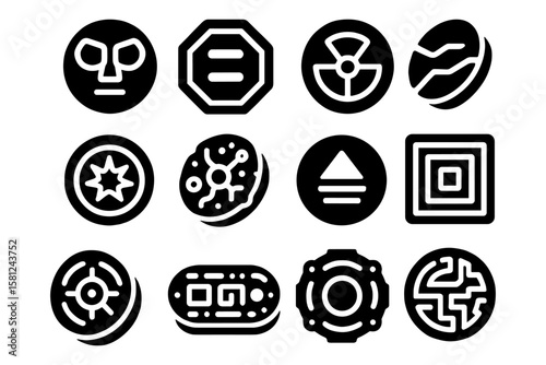 Minimalist geometric symbol set featuring abstract technology and science icons
