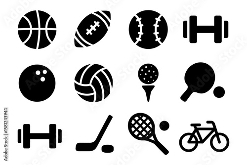 Sports equipment silhouettes: diverse collection of athletic icons