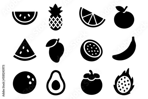 Silhouette collection of tropical and exotic fruit icons
