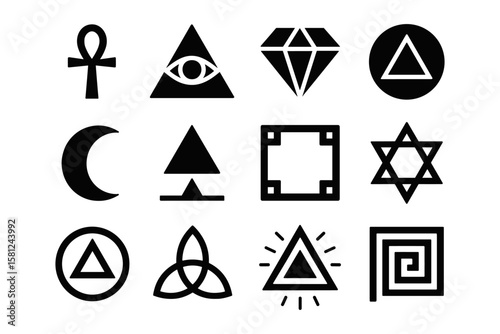 Geometric symbol set including eye of providence and triquetra